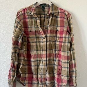 Ralph Lauren Pink and Tan Button Down Shirt